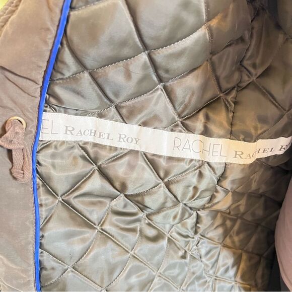 Olive Green Winter Coat ~ Rachel Roy ~ Fur Trim Hooded Jacket ~ Women’s M ~ EUC - Picture 6 of 13